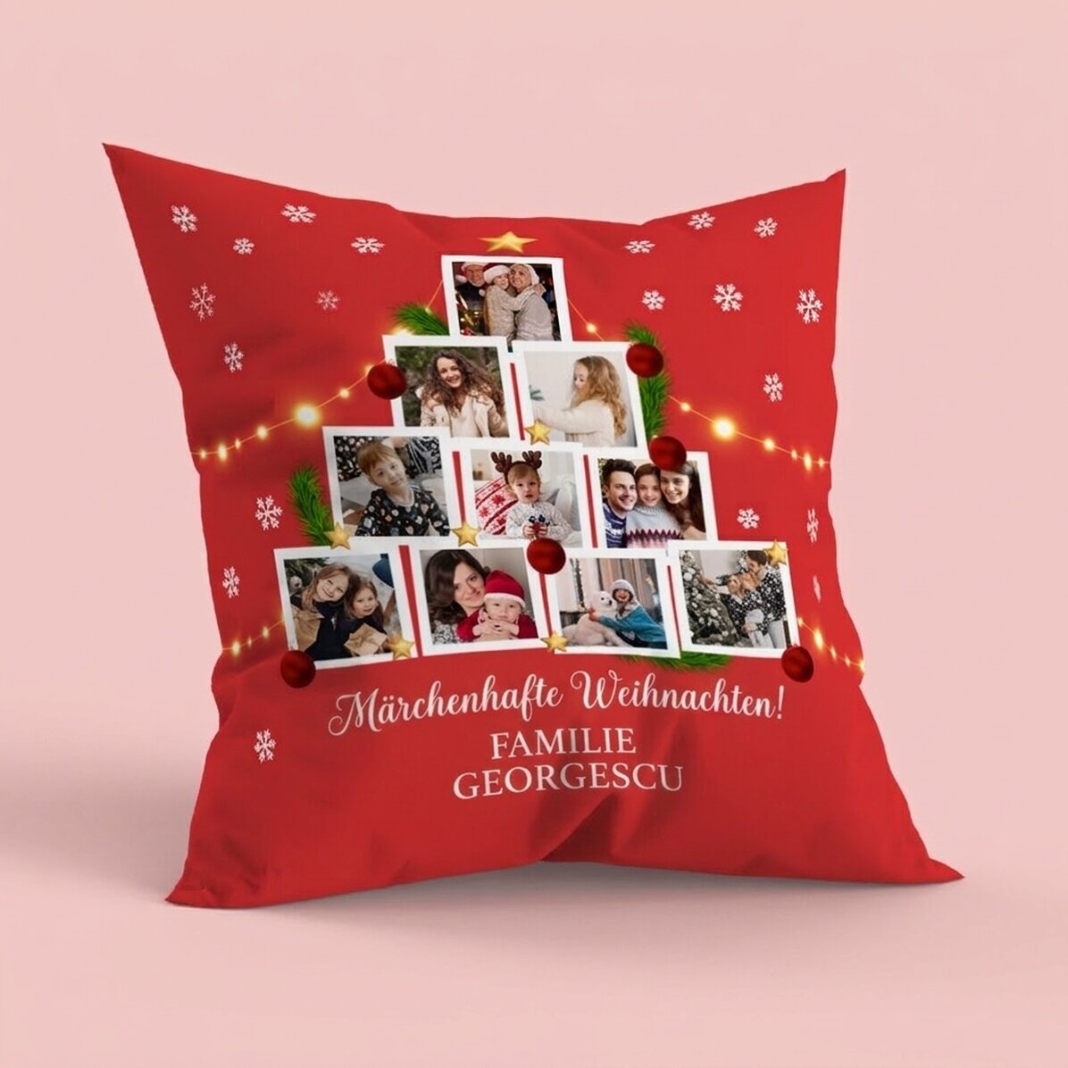 Personalisiertes Kissen mit 10 Fotos und einer Botschaft – Weihnachten