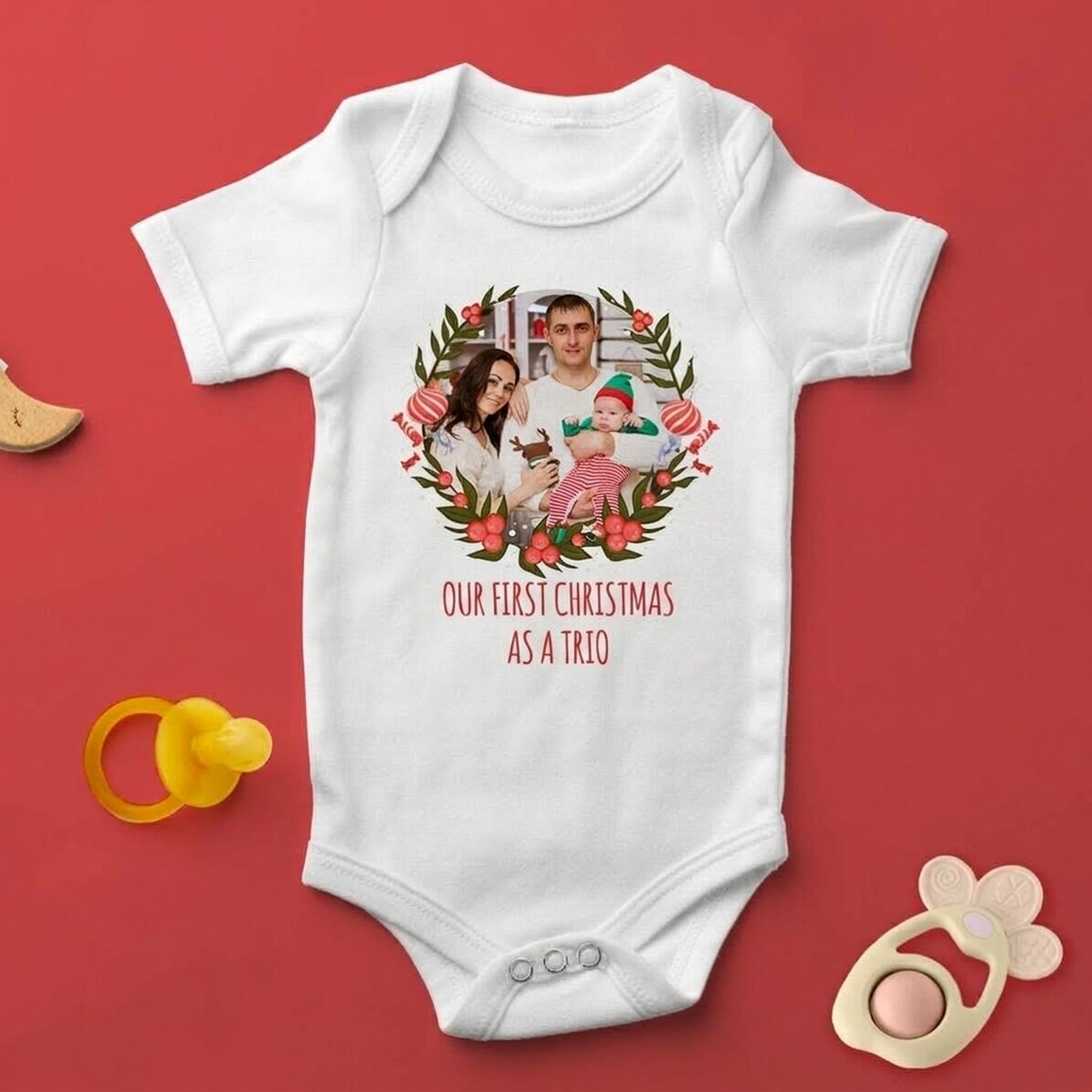 Personalisierter Baby-Body mit Foto und Text – Das erste Weihnachtsfest