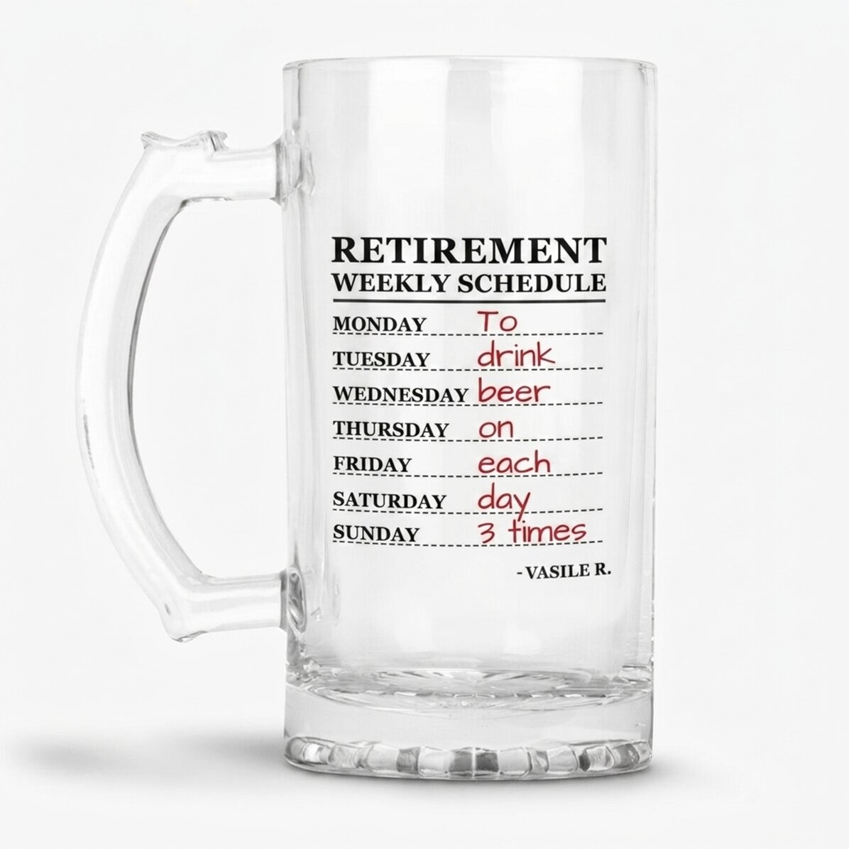 Personalisierter Bierkrug mit Text zum Ruhestand