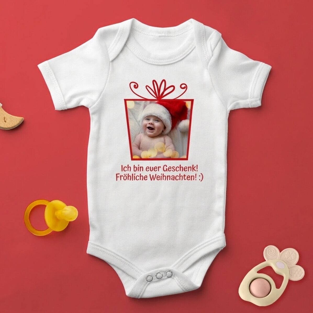Personalisierter Baby-Body mit Foto und Text – Weihnachtsgeschenk