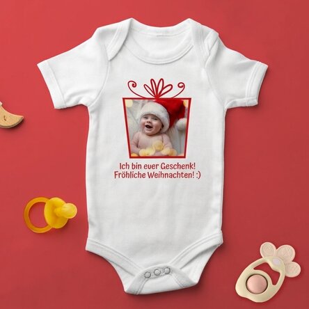 Personalisierter Baby-Body mit Foto und Text – Weihnachtsgeschenk