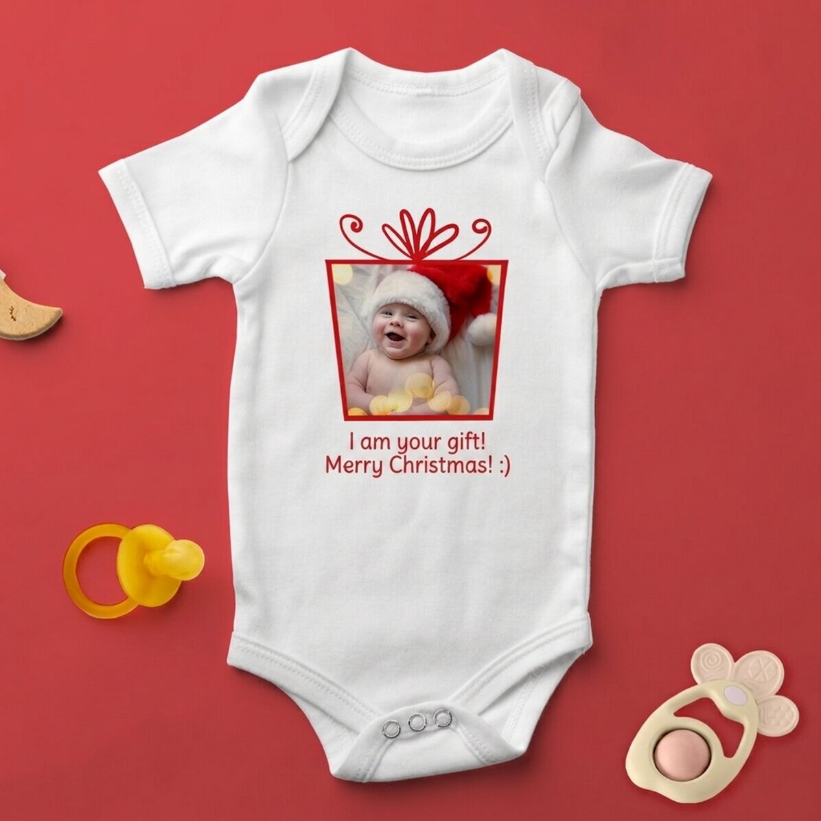 Personalisierter Baby-Body mit Foto und Text – Weihnachtsgeschenk
