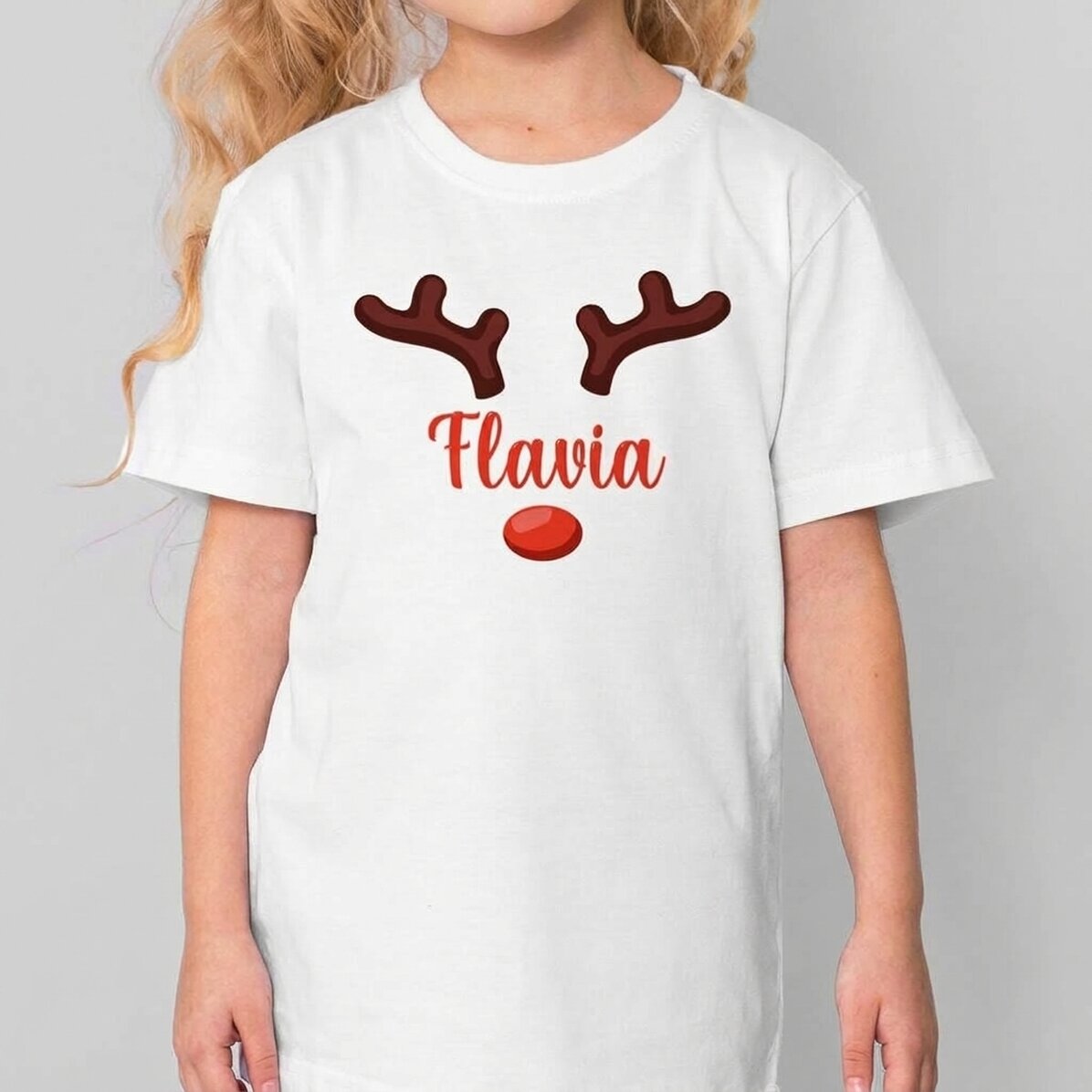 Mit Namen personalisiertes Baumwoll-T-Shirt für Kinder – Ren