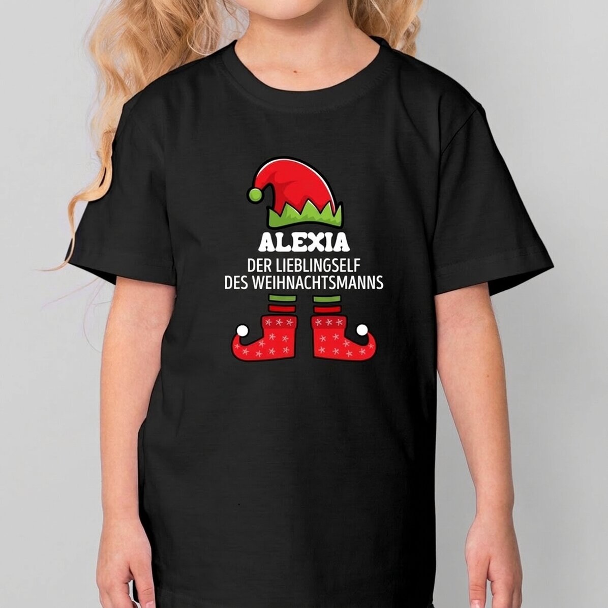 Personalisiertes Baumwoll-T-Shirt für Kinder mit Aufdruck – Der Elch des Weihnachtsmanns