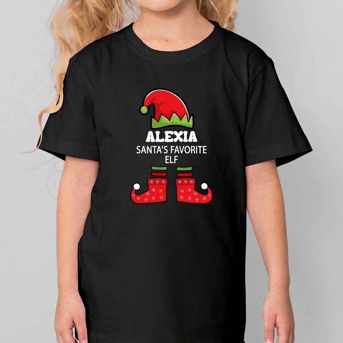 Personalisiertes Baumwoll-T-Shirt für Kinder mit Aufdruck – Der Elch des Weihnachtsmanns