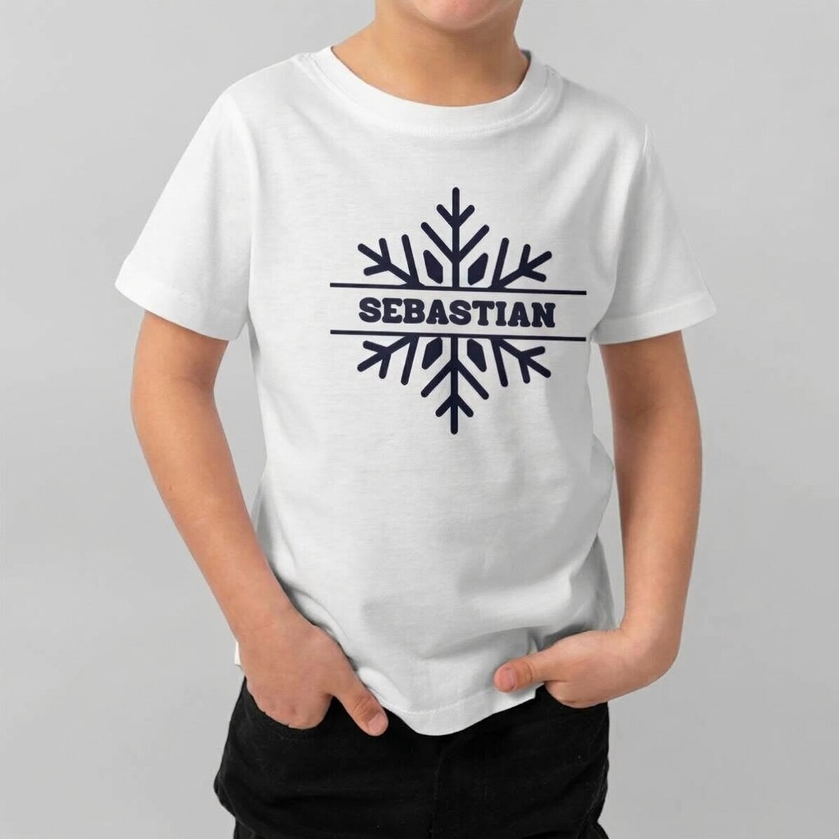 Personalisiertes Baumwoll-T-Shirt für Kinder mit Namen – Schneeflocke