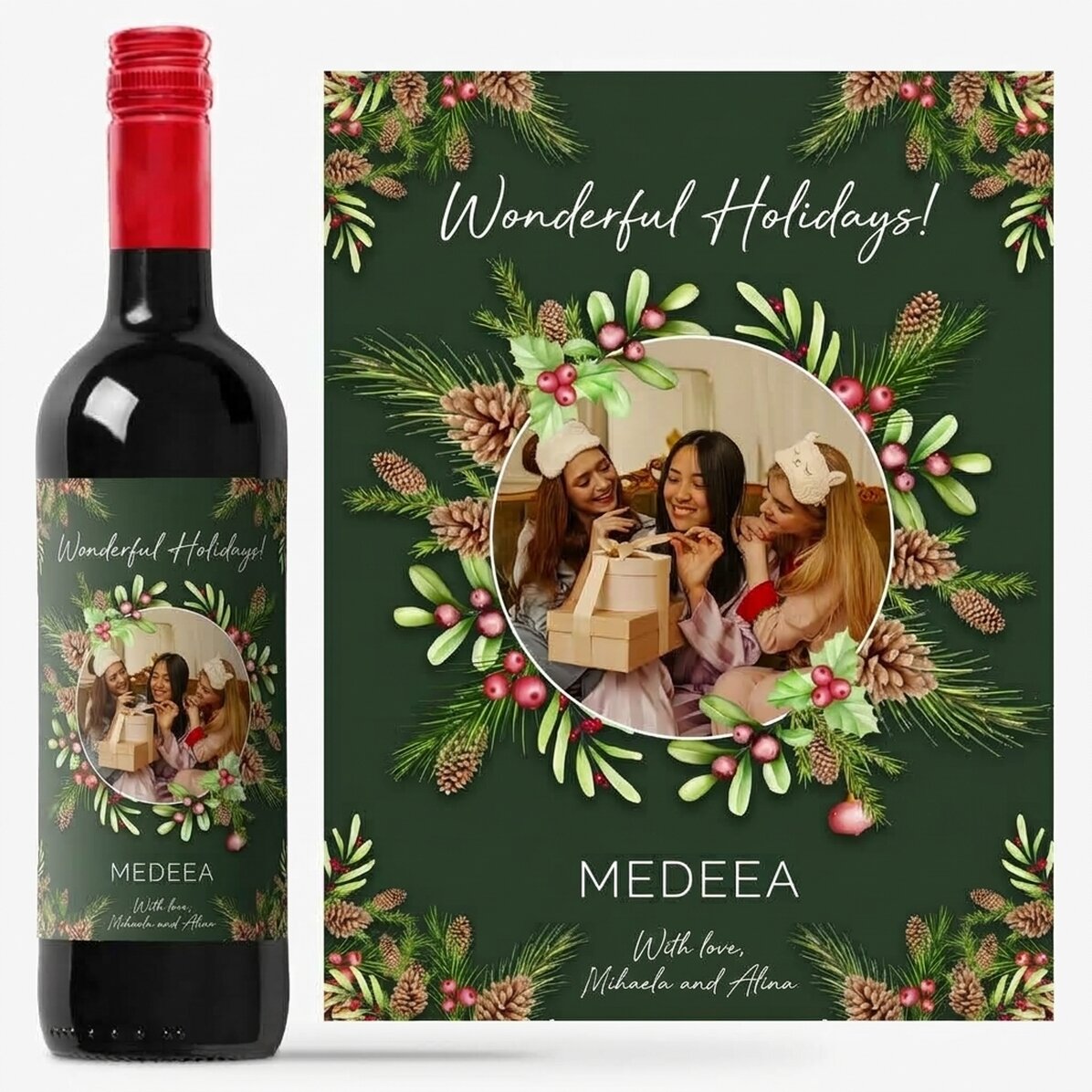 Personalisierter Wein mit Foto und Botschaft – Weihnachtsdekoration