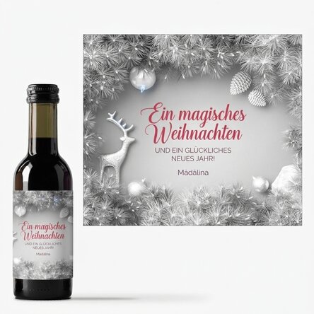 Personalisierte Mini-Weinflasche mit Text – Silver Christmas