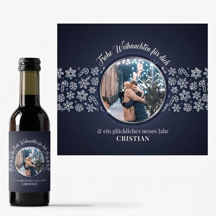 Personalisierte Mini-Weinflasche mit Foto und Text – Shiny Snowflakes