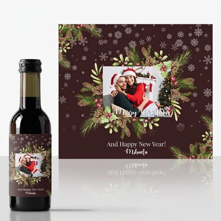 Personalisierte Mini-Weinflasche mit Foto und Text – Weihnachtsdekoration
