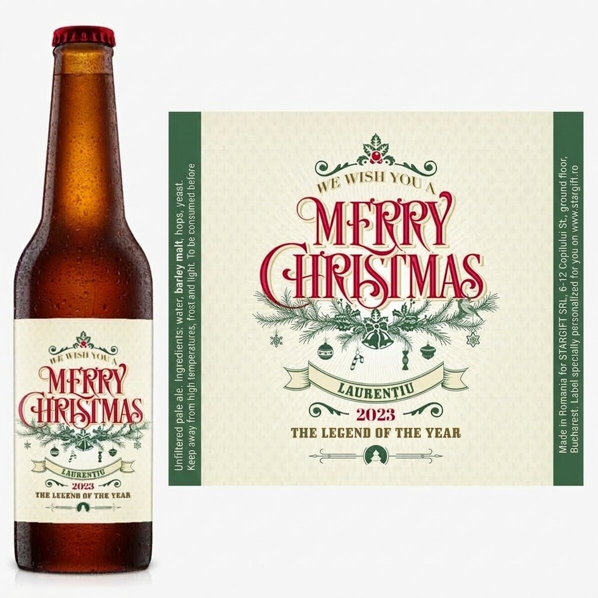 Bier mit individueller Beschriftung – Retro Christmas