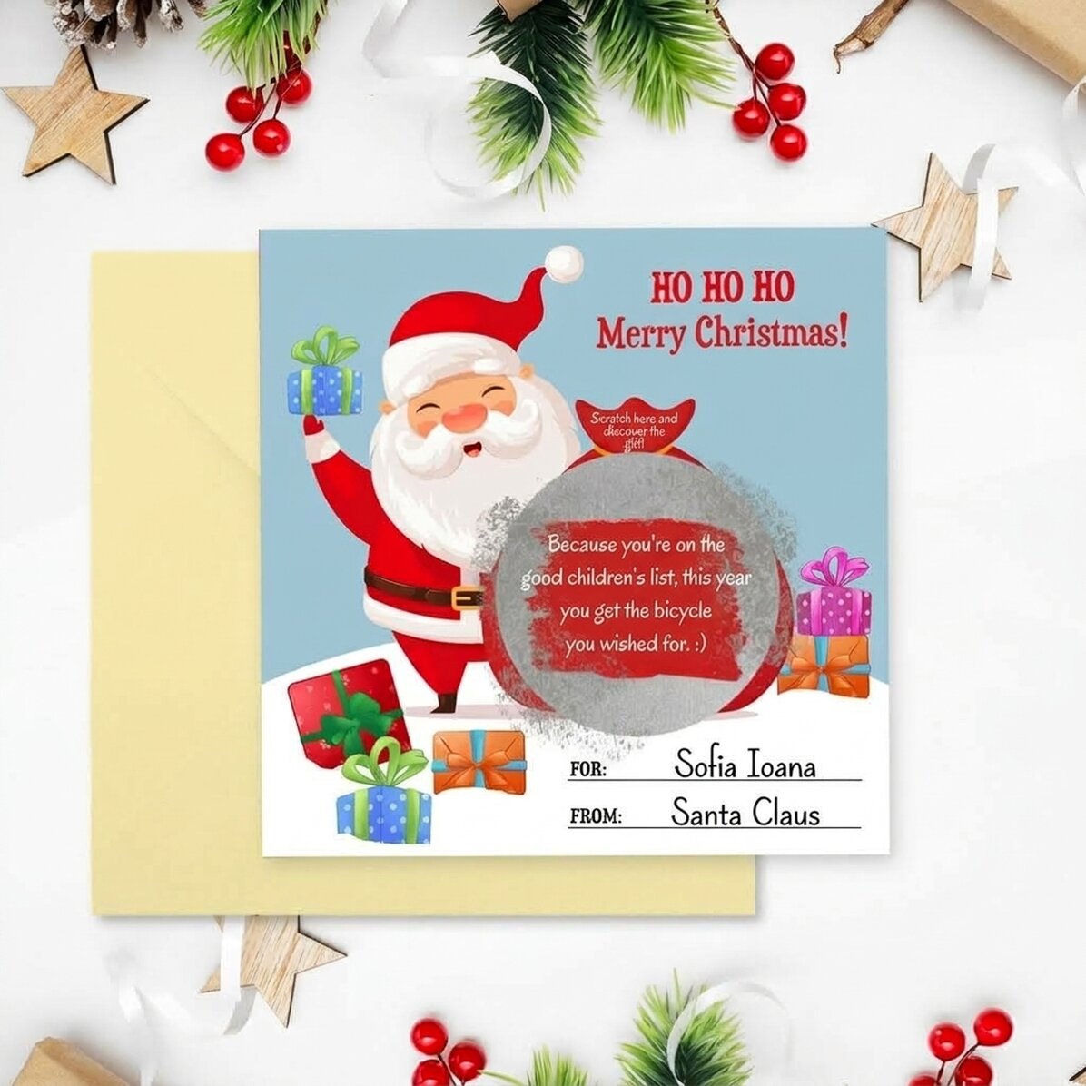 Individuell gestaltete Rubbelkarte mit Text – Weihnachtsgeschenk