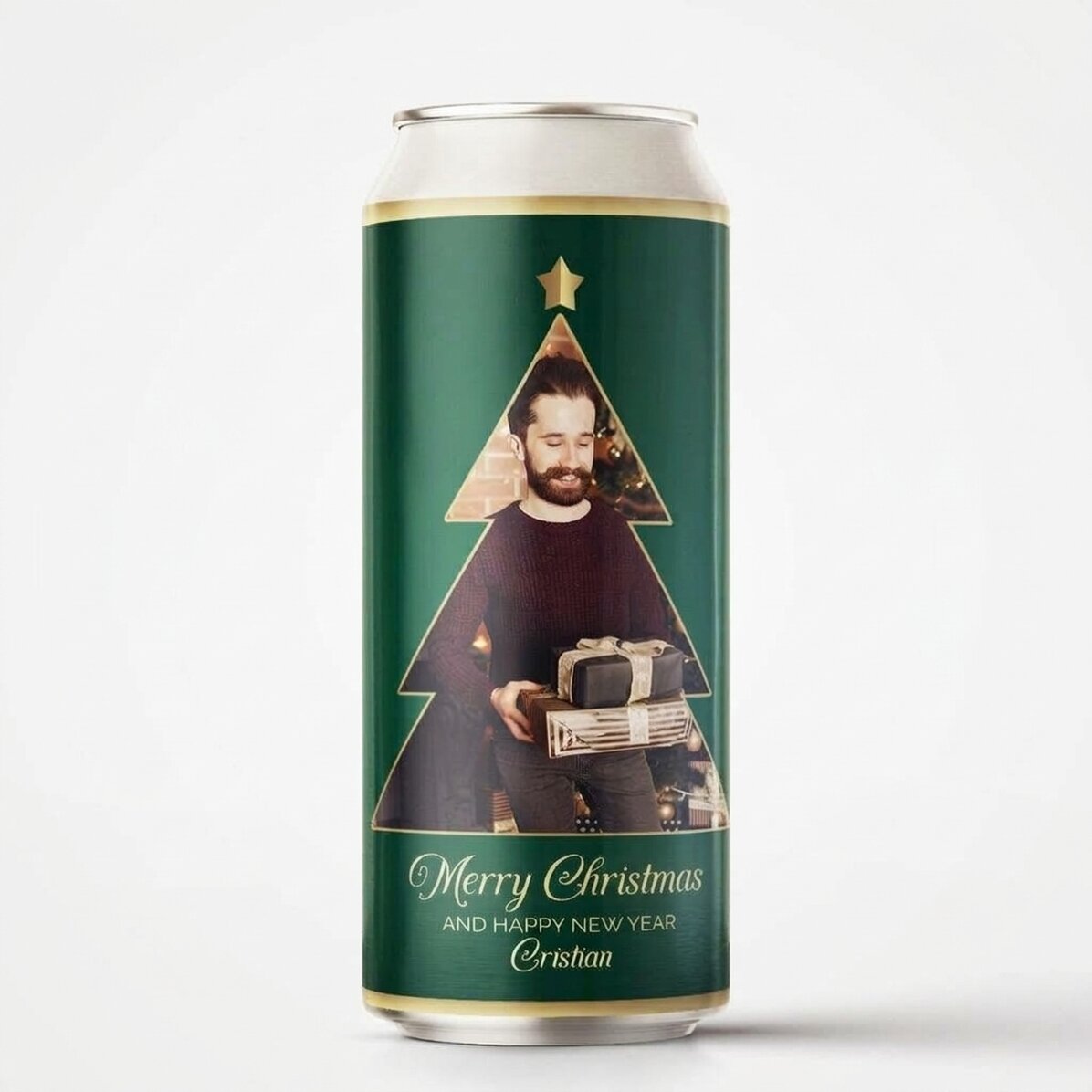 Bier in einer individuell gestalteten Dose mit Foto und Text – Christmas Tree