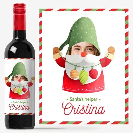 Personalised wine with photo and message - Santa's helper