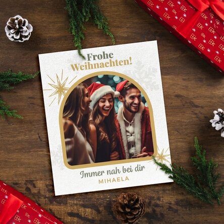 Personalisiertes Foto im Format 10 x 12 cm mit Text und Bild – Snowflakes & Stars