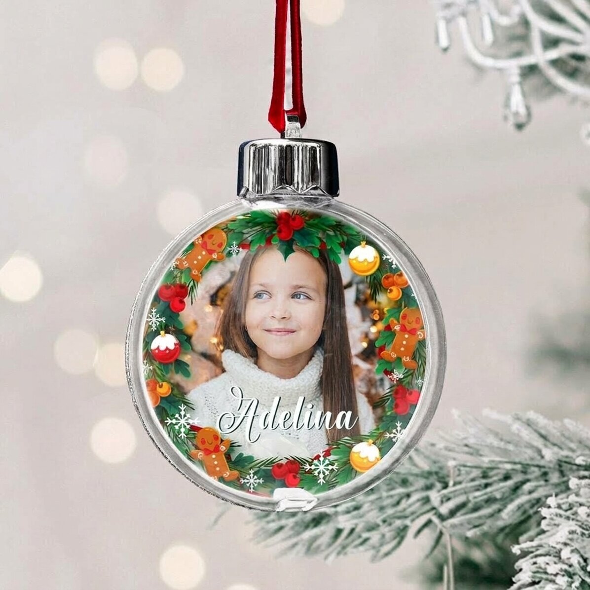 Personalisierte Kugel mit Foto und Text – Gingerbread