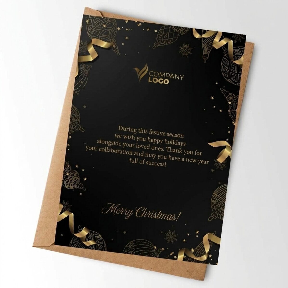 Personalisierte Karte mit Logo und Text – Golden Christmas