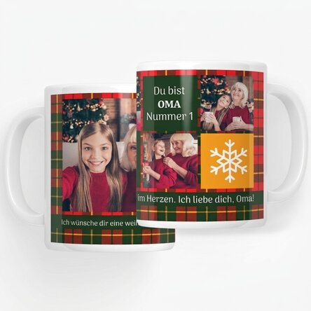 Personalisierte Tasse mit 5 Fotos und Text – Weihnachtlich
