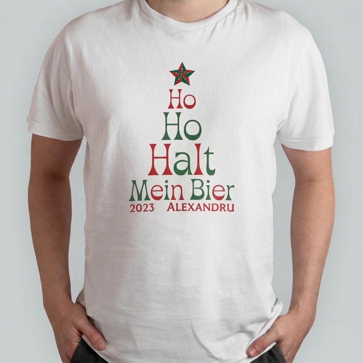 Personalisiertes Baumwoll-T-Shirt mit Aufdruck – „Ho Ho Hold my beer“