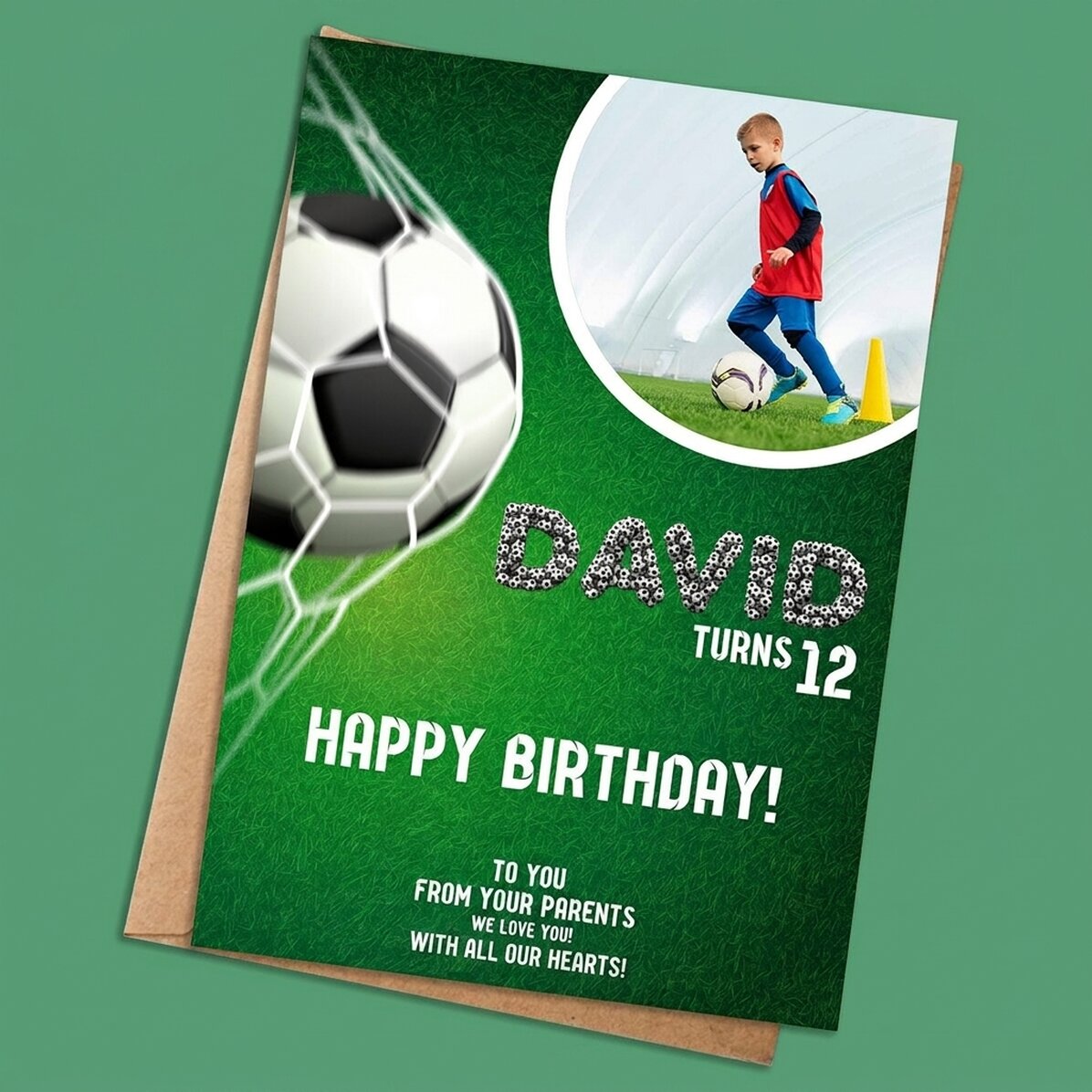 Personalisierte Karte mit Foto und Text – Fußball-Geburtstag