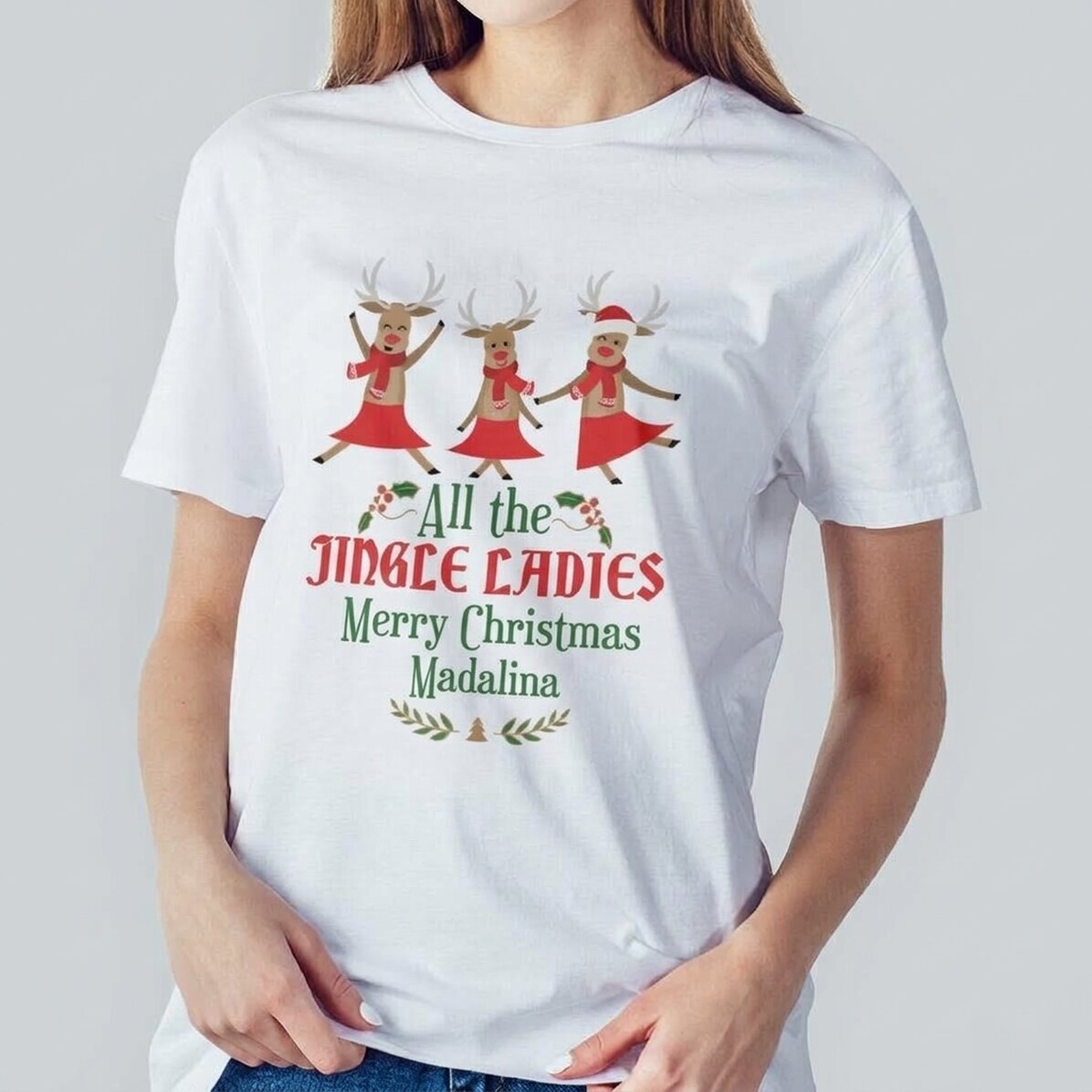 Personalisiertes Baumwoll-T-Shirt mit Aufdruck – All the Jingle Ladies