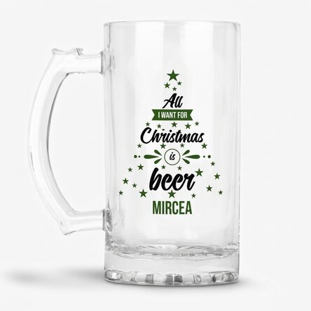 Personalisierter Bierkrug mit Aufdruck – „All I Want for Christmas“