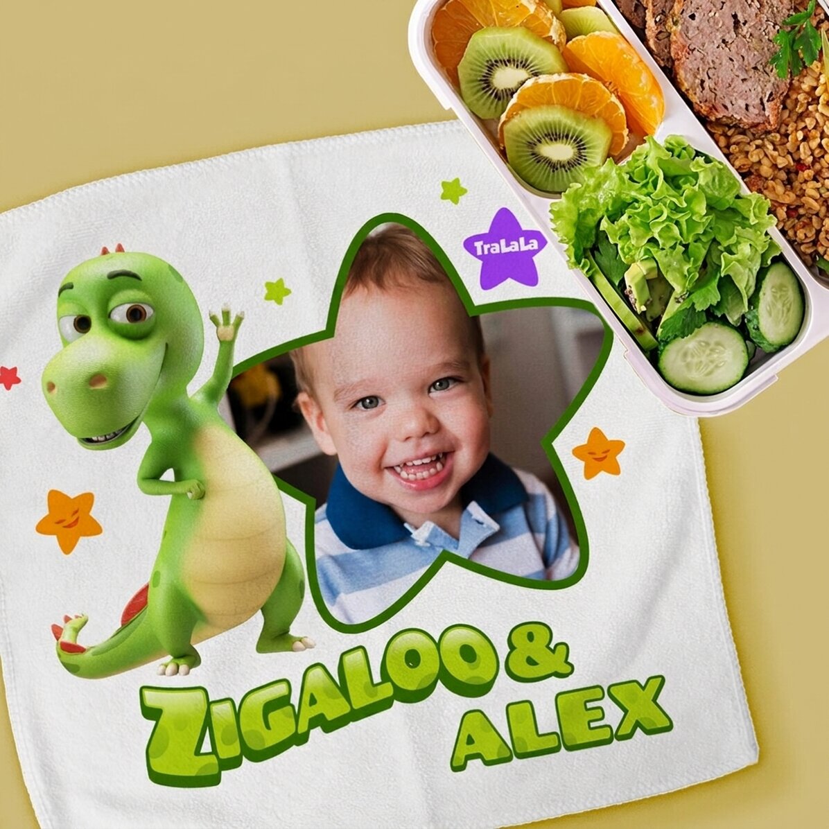 Personalisiertes Handtuch mit Namen und Foto – Ich und Zigaloo