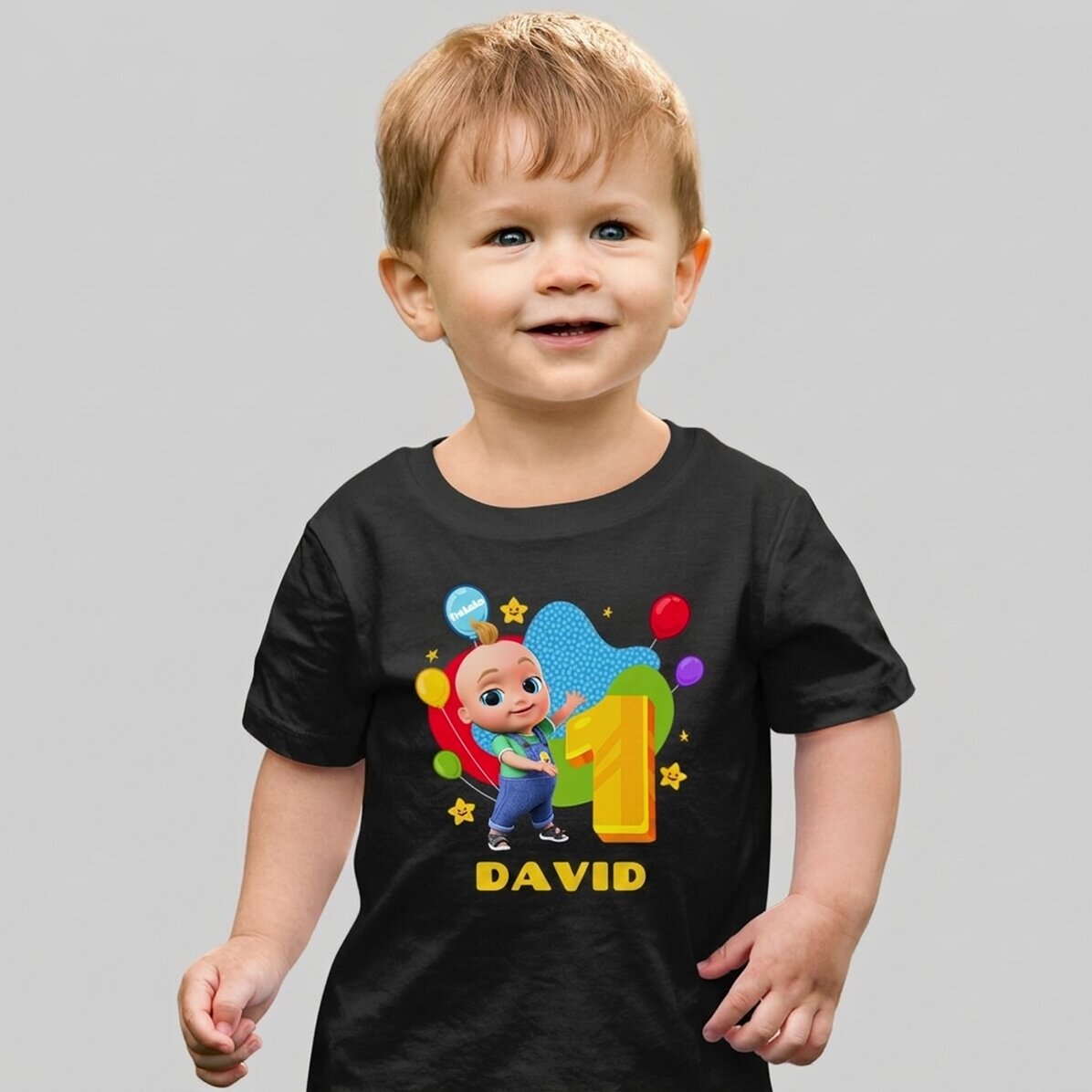 Personalisiertes Baumwoll-T-Shirt für Kinder mit Namen – Geburtstag mit Johny