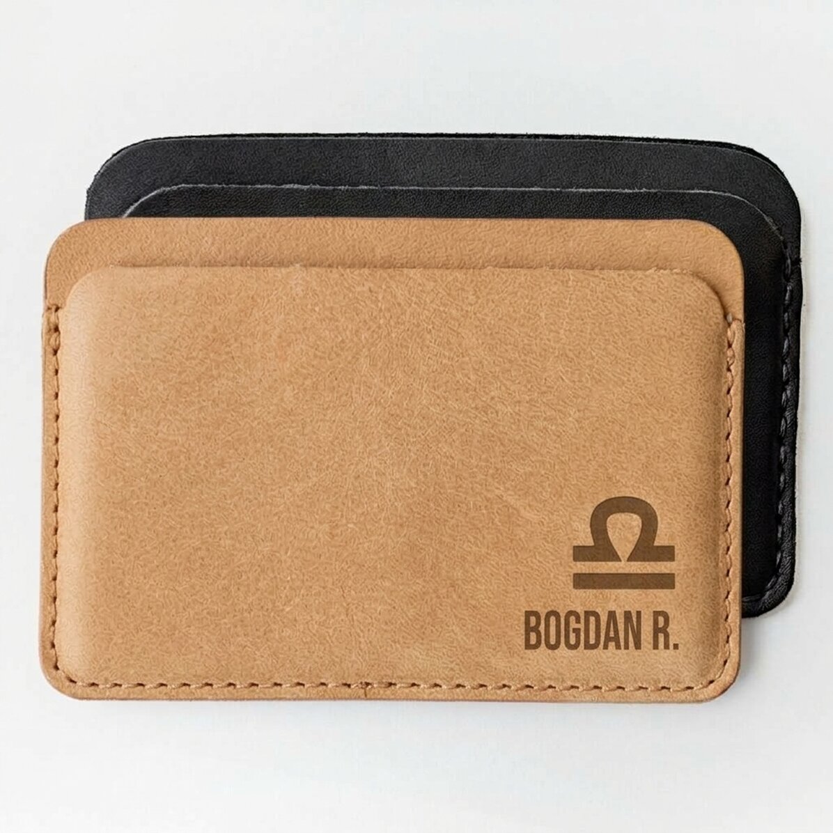 Personalisierte Lederbrieftasche mit Namen und Sternzeichen Waage