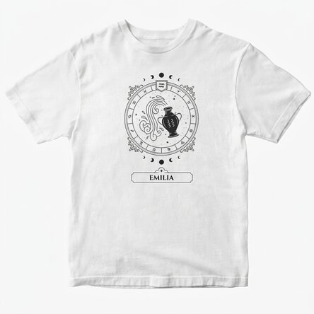 Personalisiertes Baumwoll-T-Shirt mit Namen und Sternzeichen – Wassermann