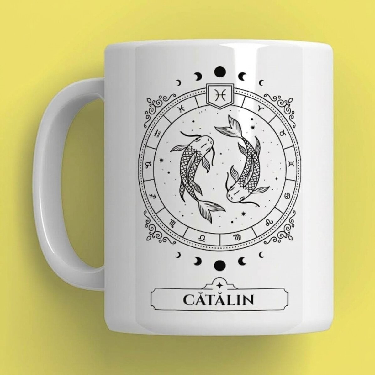 Personalisierte Tasse mit Namen und Sternzeichen – Fische