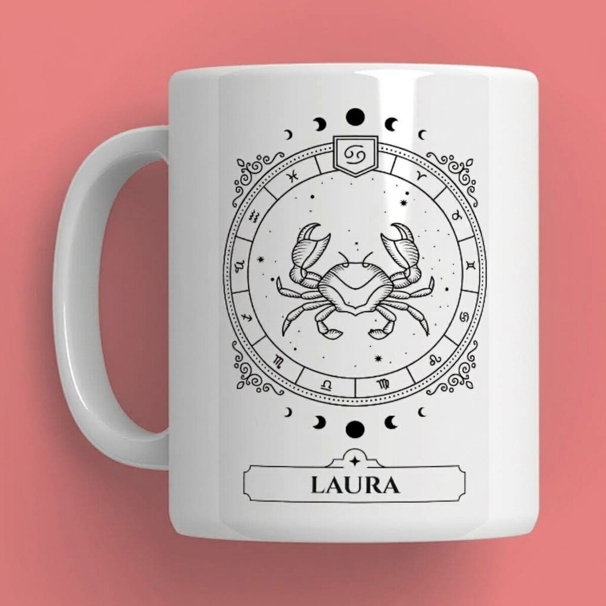 Personalisierte Tasse mit Namen und Sternzeichen – Krebs