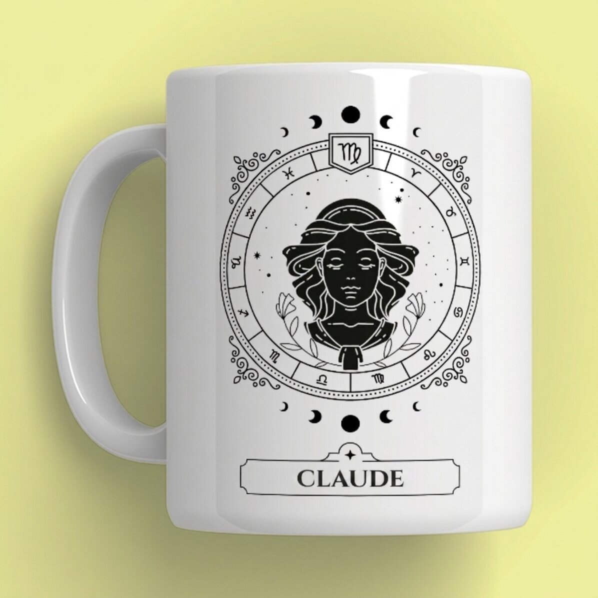 Personalisierte Tasse mit Namen und Sternzeichen – Jungfrau