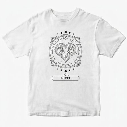 Personalisiertes Baumwoll-T-Shirt mit Namen und Sternzeichen – Widder