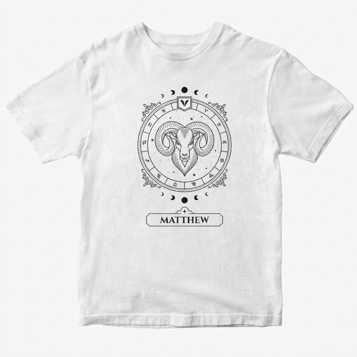 Personalisiertes Baumwoll-T-Shirt mit Namen und Sternzeichen – Widder