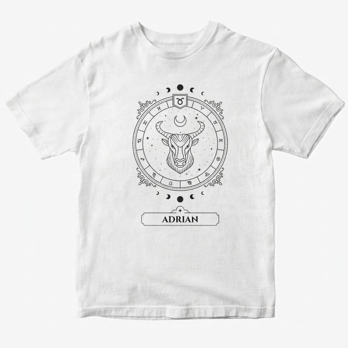 Personalisiertes Baumwoll-T-Shirt mit Namen und Sternzeichen – Stier