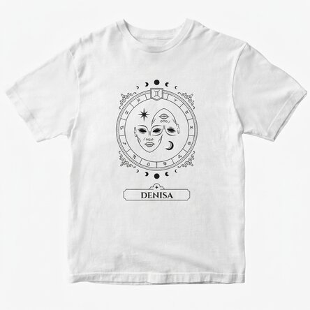 Personalisiertes Baumwoll-T-Shirt mit Namen und Sternzeichen – Zwillinge