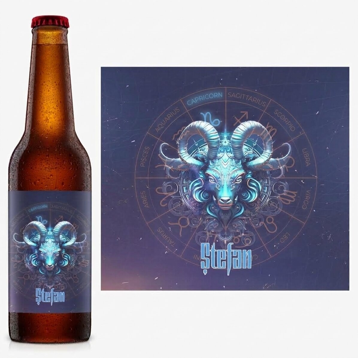 Personalisiertes Bier mit Namen und Sternzeichen – Steinbock