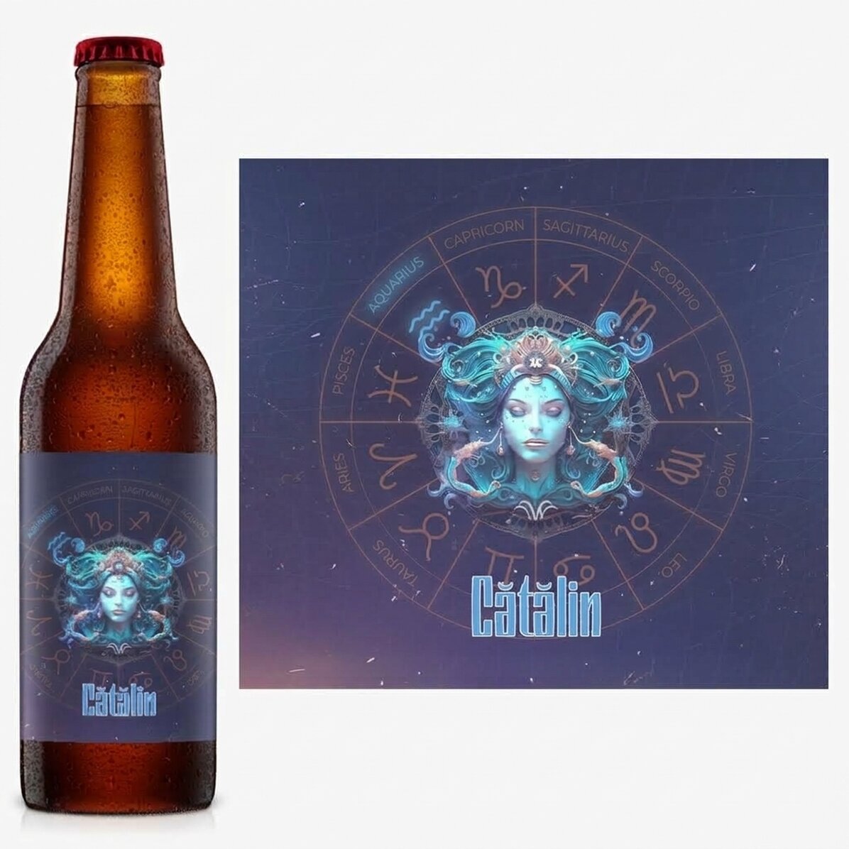 Personalisiertes Bier mit Namen und Sternzeichen – Wassermann