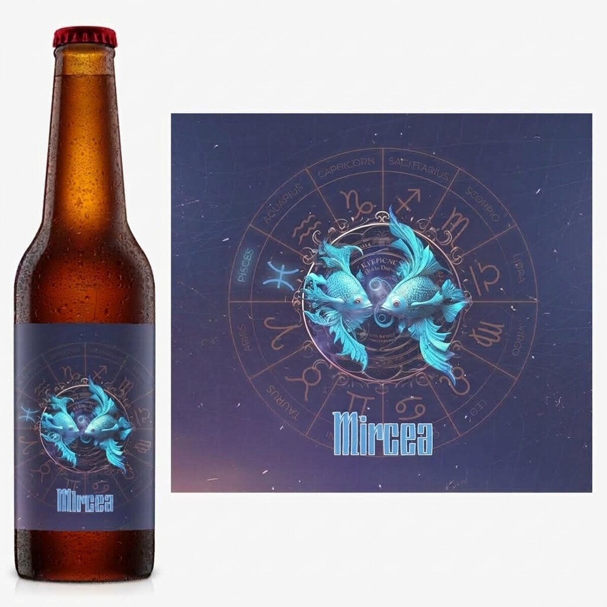 Personalisiertes Bier mit Namen und Sternzeichen – Fische