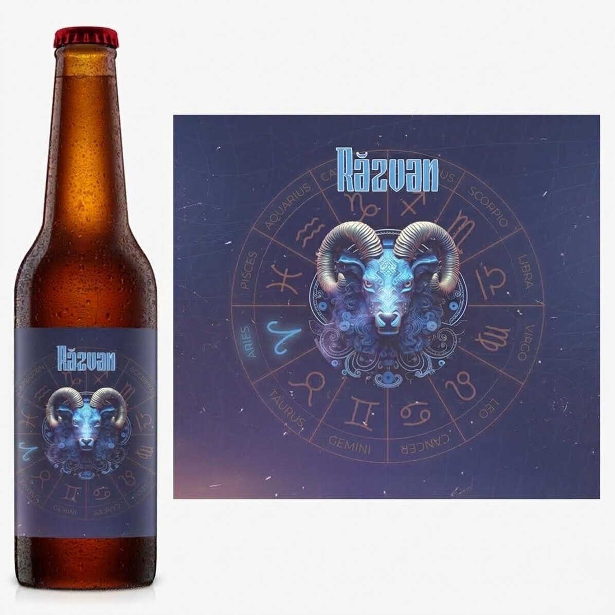 Personalisiertes Bier mit Namen und Sternzeichen – Widder
