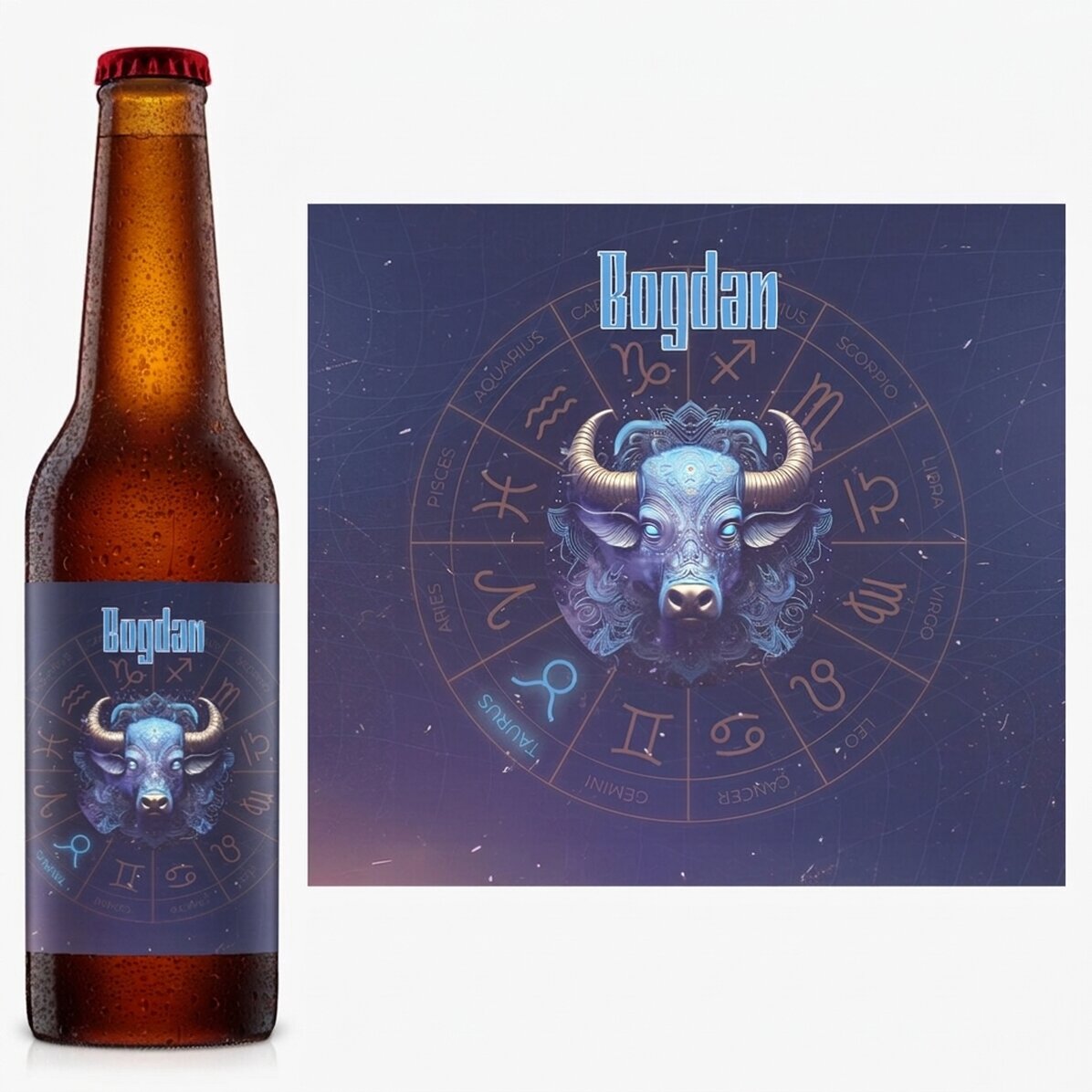 Personalisiertes Bier mit Namen und Sternzeichen – Stier