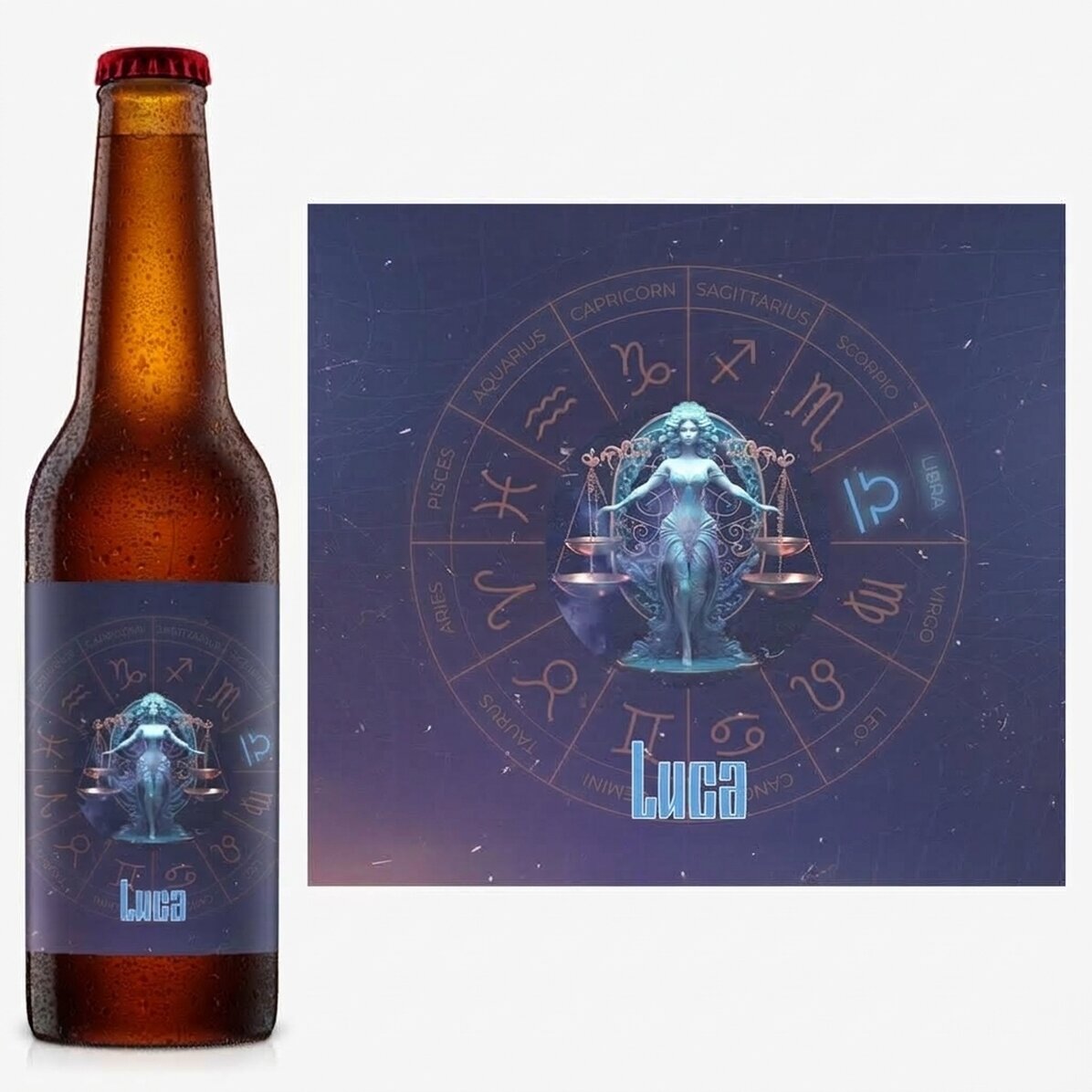 Personalisiertes Bier mit Namen und Sternzeichen – Waage