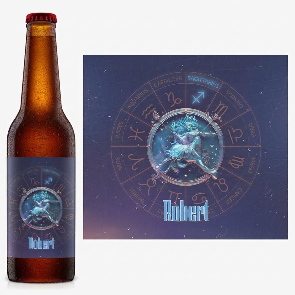 Personalisiertes Bier mit Namen und Sternzeichen – Schütze
