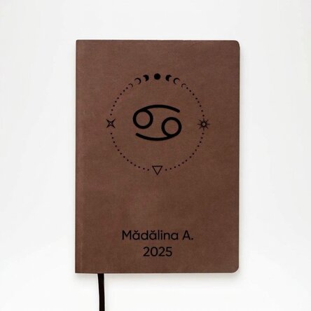 Personalised leather diary with text and Cancer zodiac sign