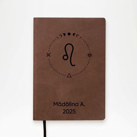 Personalised leather diary with text and Leo zodiac sign