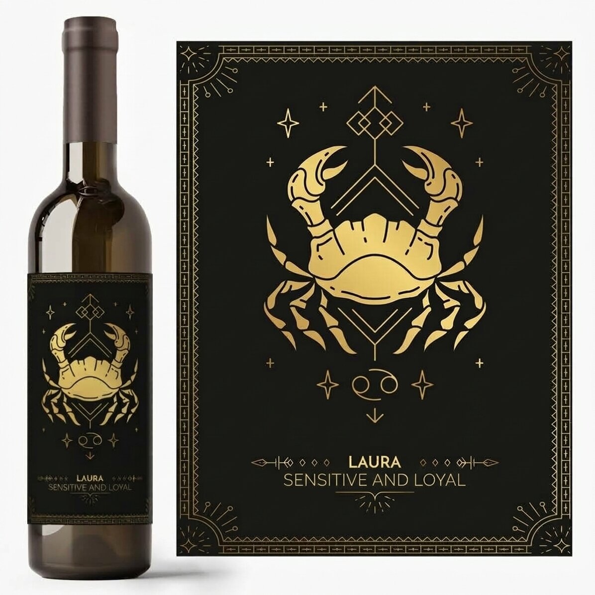 Wein mit individueller Beschriftung und Sternzeichen – Krebs