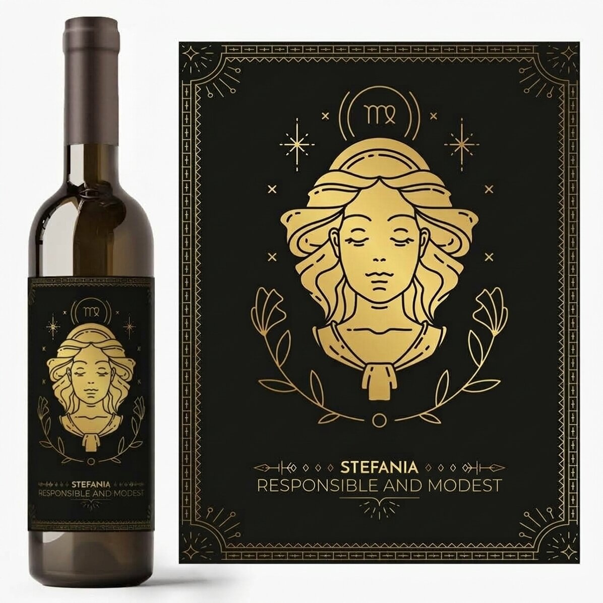Personalisierter Wein mit Text und Sternzeichen – Jungfrau