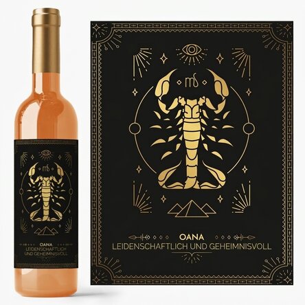 Personalisierter Wein mit Text und Sternzeichen – Skorpion