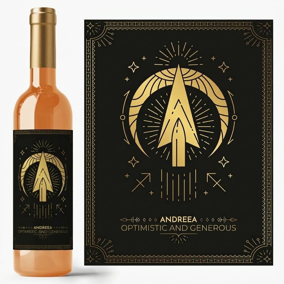 Personalisierter Wein mit Text und Sternzeichen – Schütze